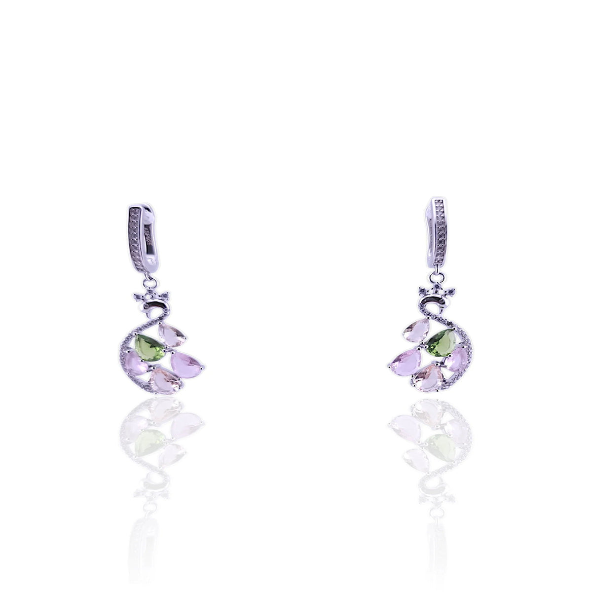 Pure silver colour stone Duck design earring