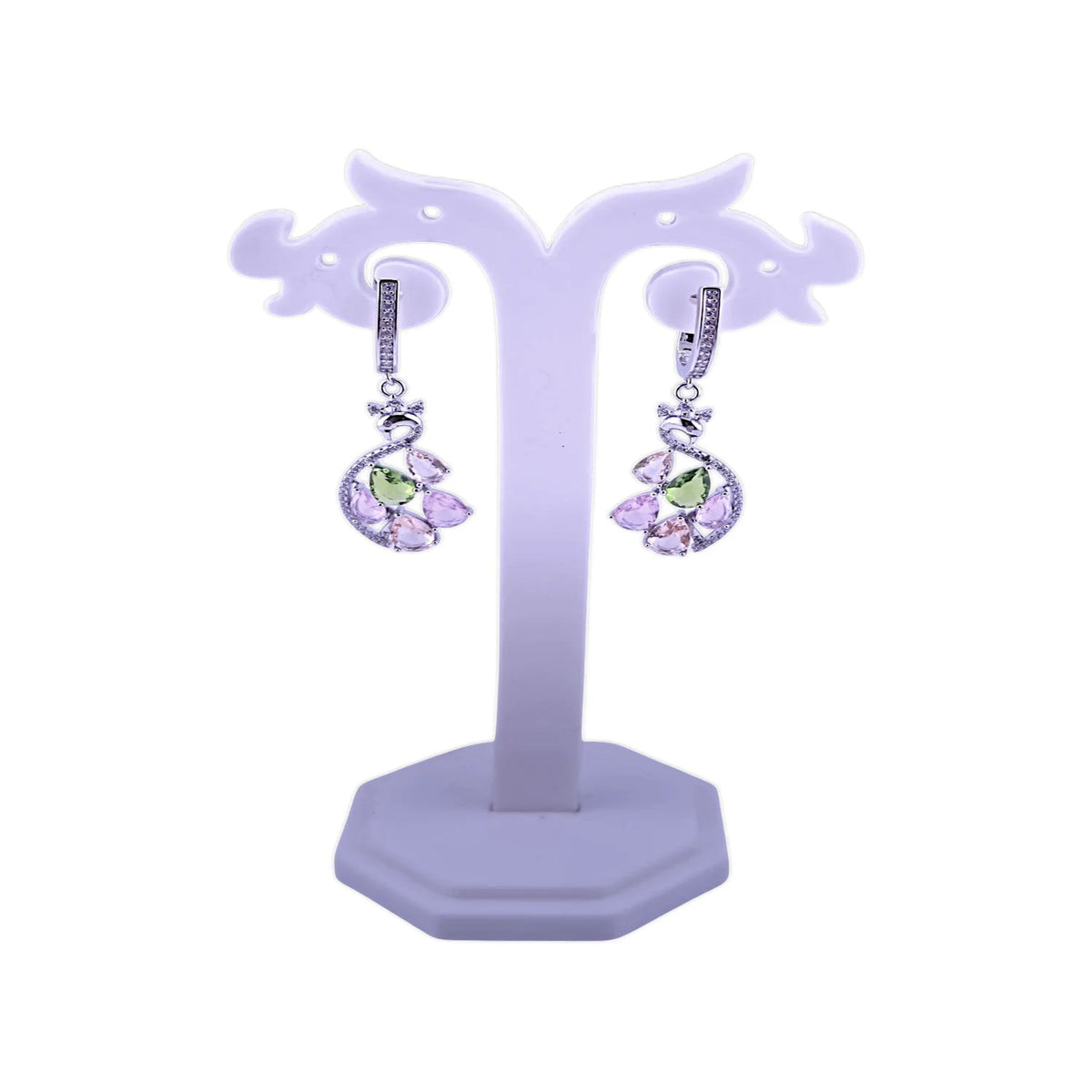 Pure silver colour stone Duck design earring