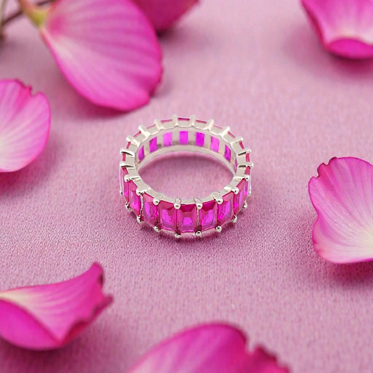 Pink stone band ring