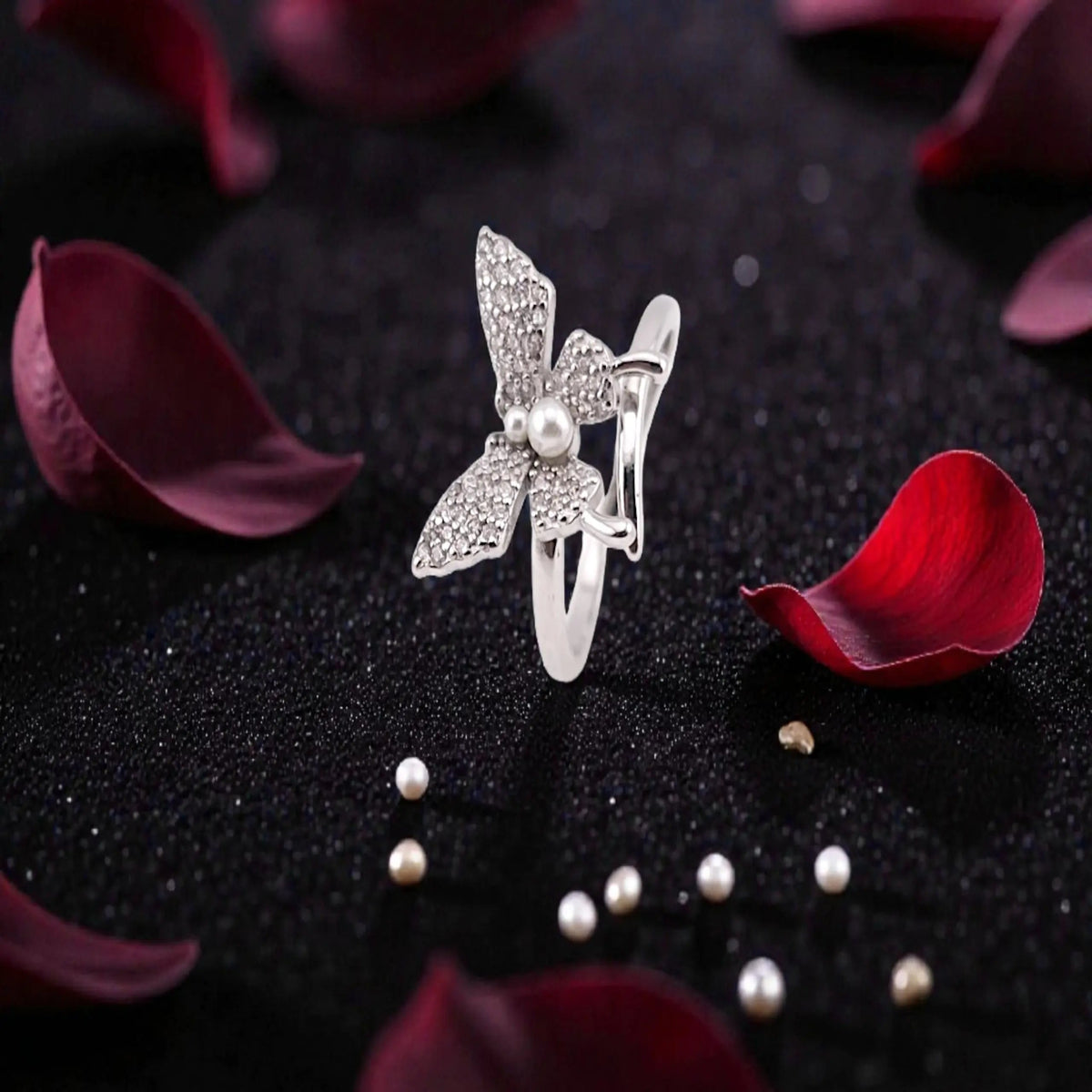 Premium Butterfly ring with pearl