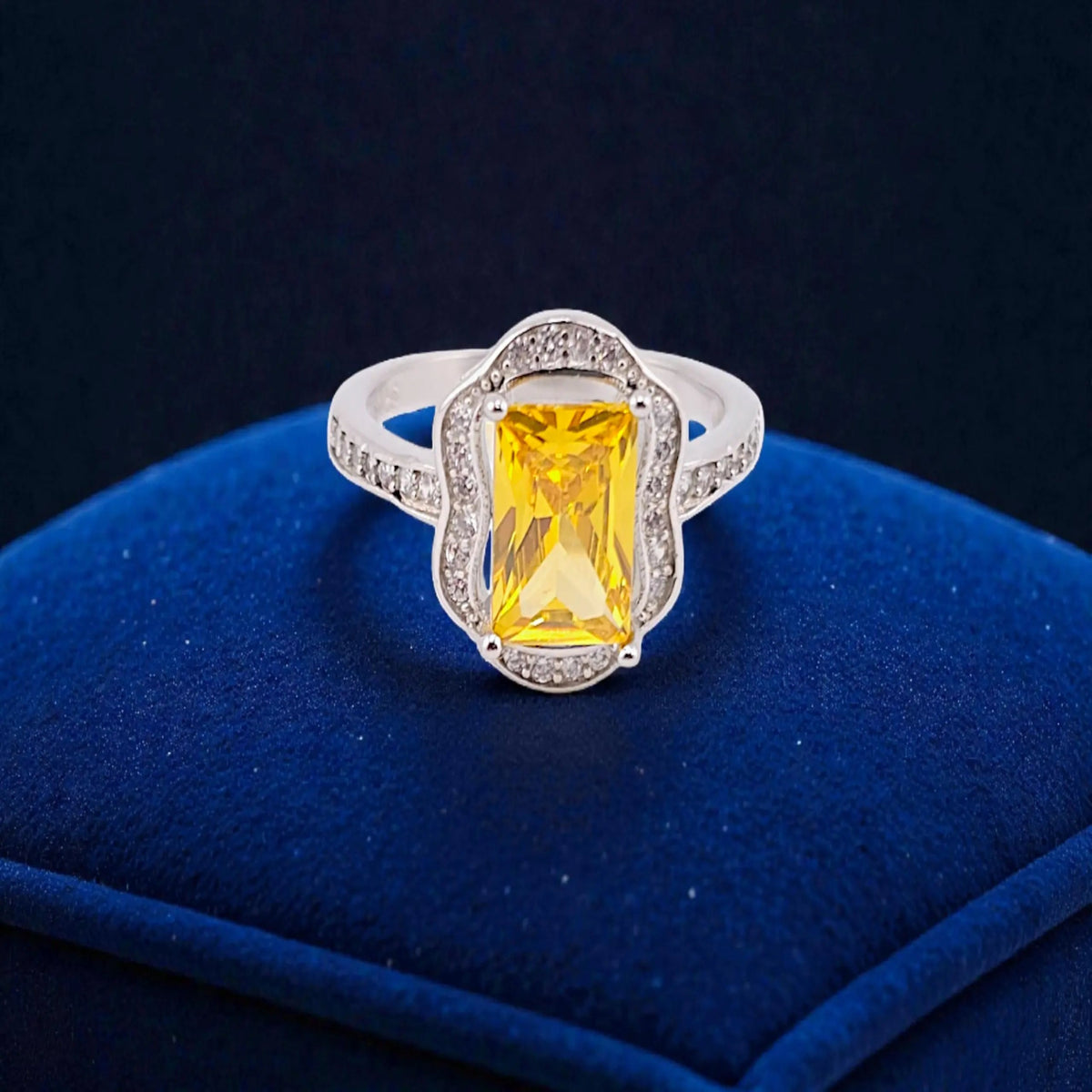 Rectangle shape cut Yellow stone ring