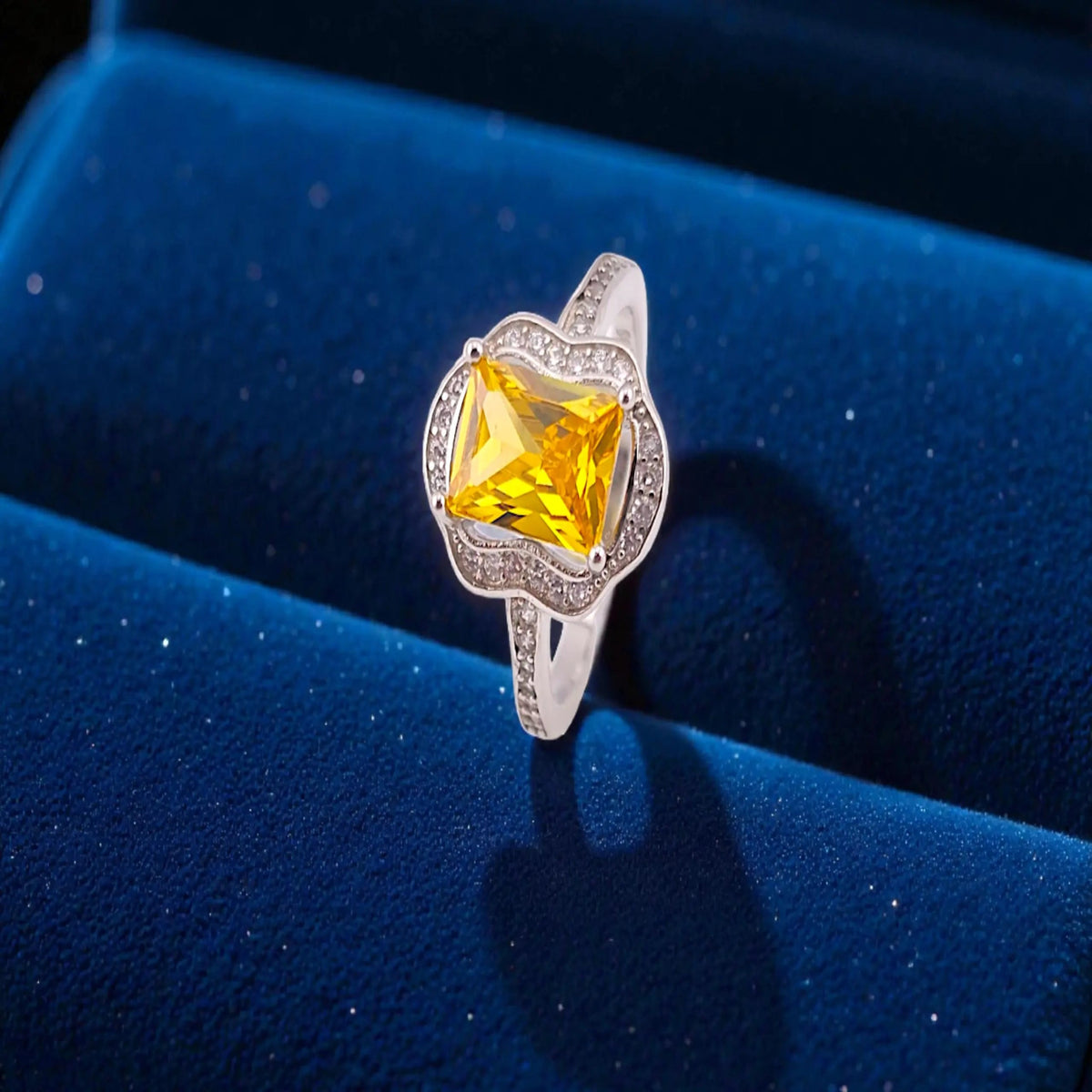Rectangle shape cut Yellow stone ring