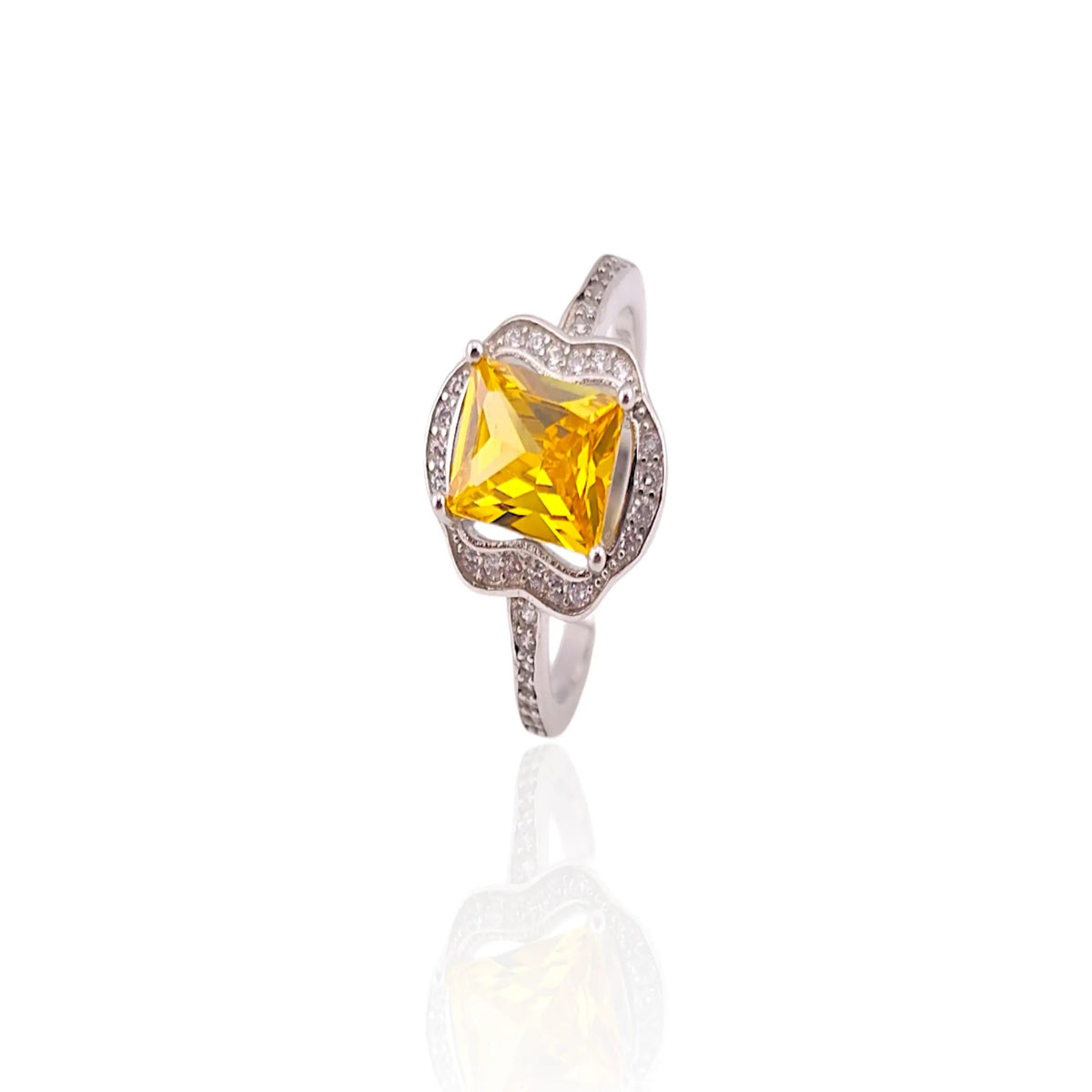 Rectangle shape cut Yellow stone ring