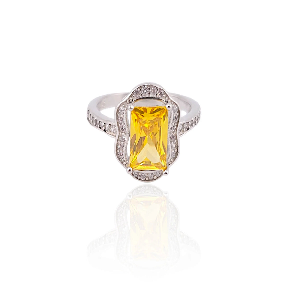 Rectangle shape cut Yellow stone ring