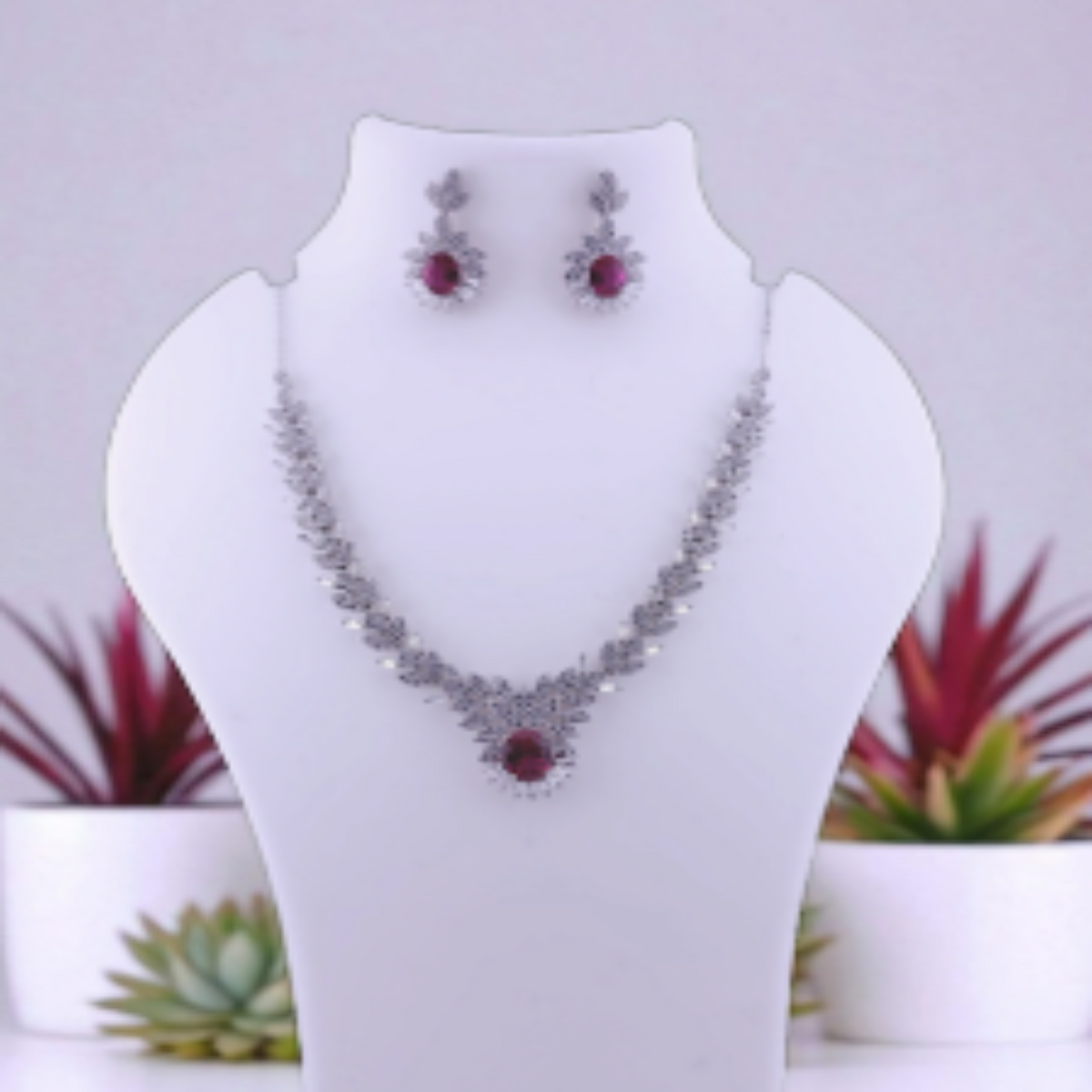 Pink stone fine silver necklace