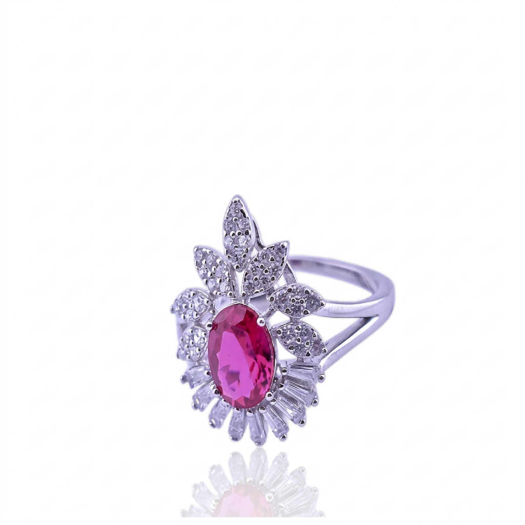 Pink stone fine silver necklace
