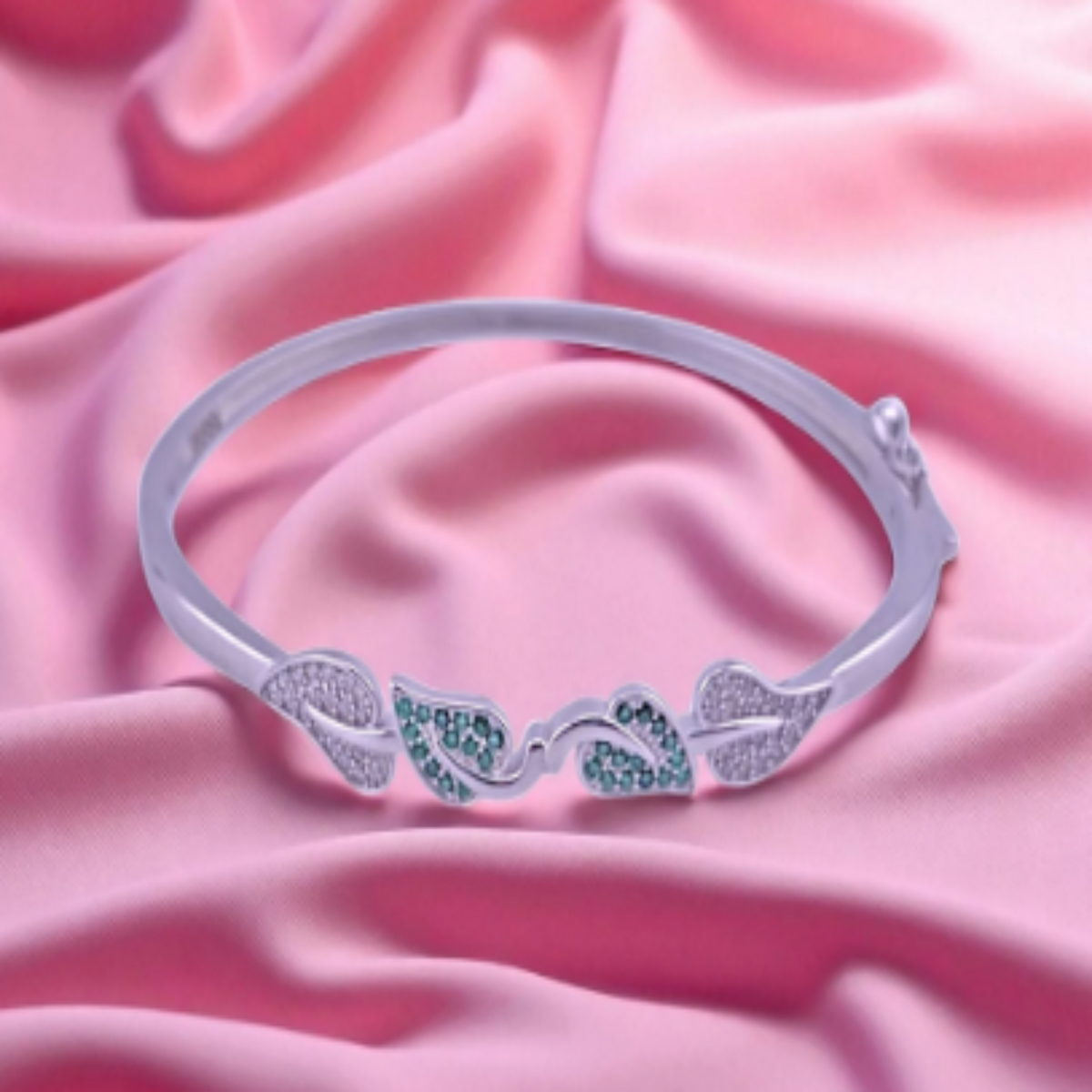Green stone silver Kada